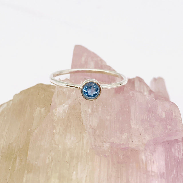 Blue Topaz Round Faceted Fine Band Ring R3754-BC - Nature's Magick