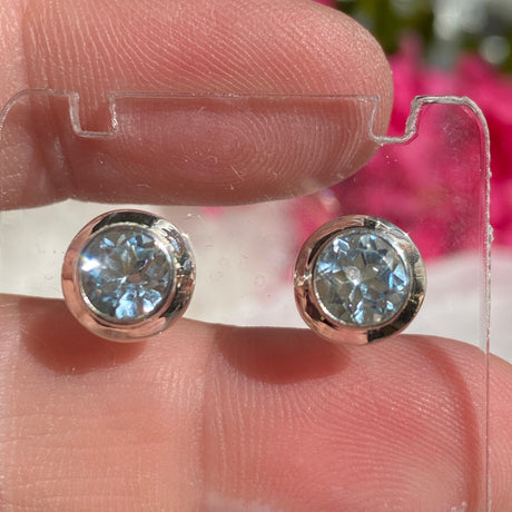 Blue Topaz round faceted stud earrings KEGJ1084 - Nature's Magick