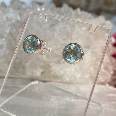 Blue Topaz round faceted stud earrings KEGJ833 - Nature's Magick