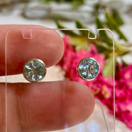 Blue Topaz round faceted stud earrings KEGJ833 - Nature's Magick