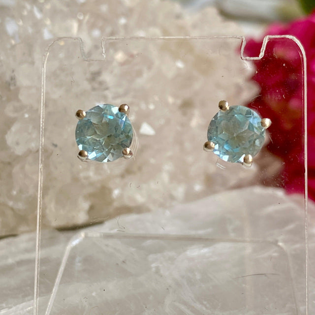 Blue Topaz round faceted stud earrings KEGJ925 - Nature's Magick