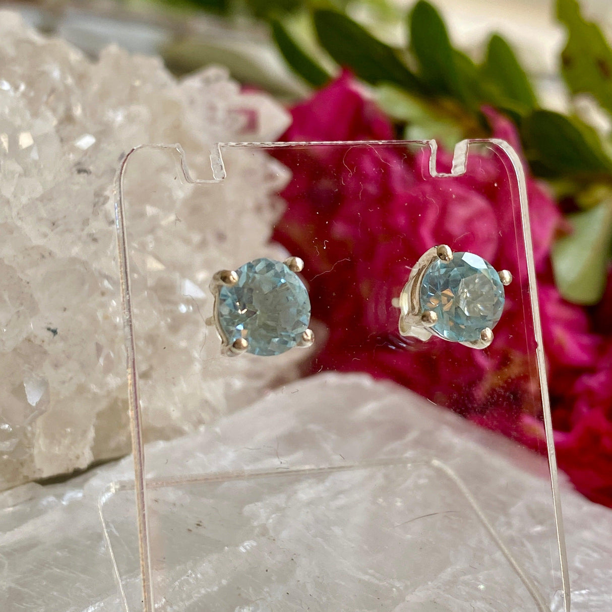 Blue Topaz round faceted stud earrings KEGJ925 - Nature's Magick