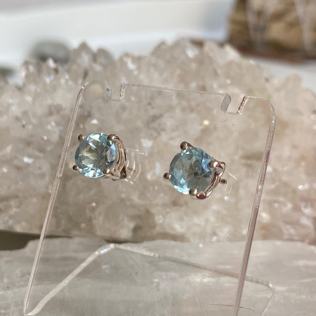 Blue Topaz round faceted stud earrings KEGJ925 - Nature's Magick