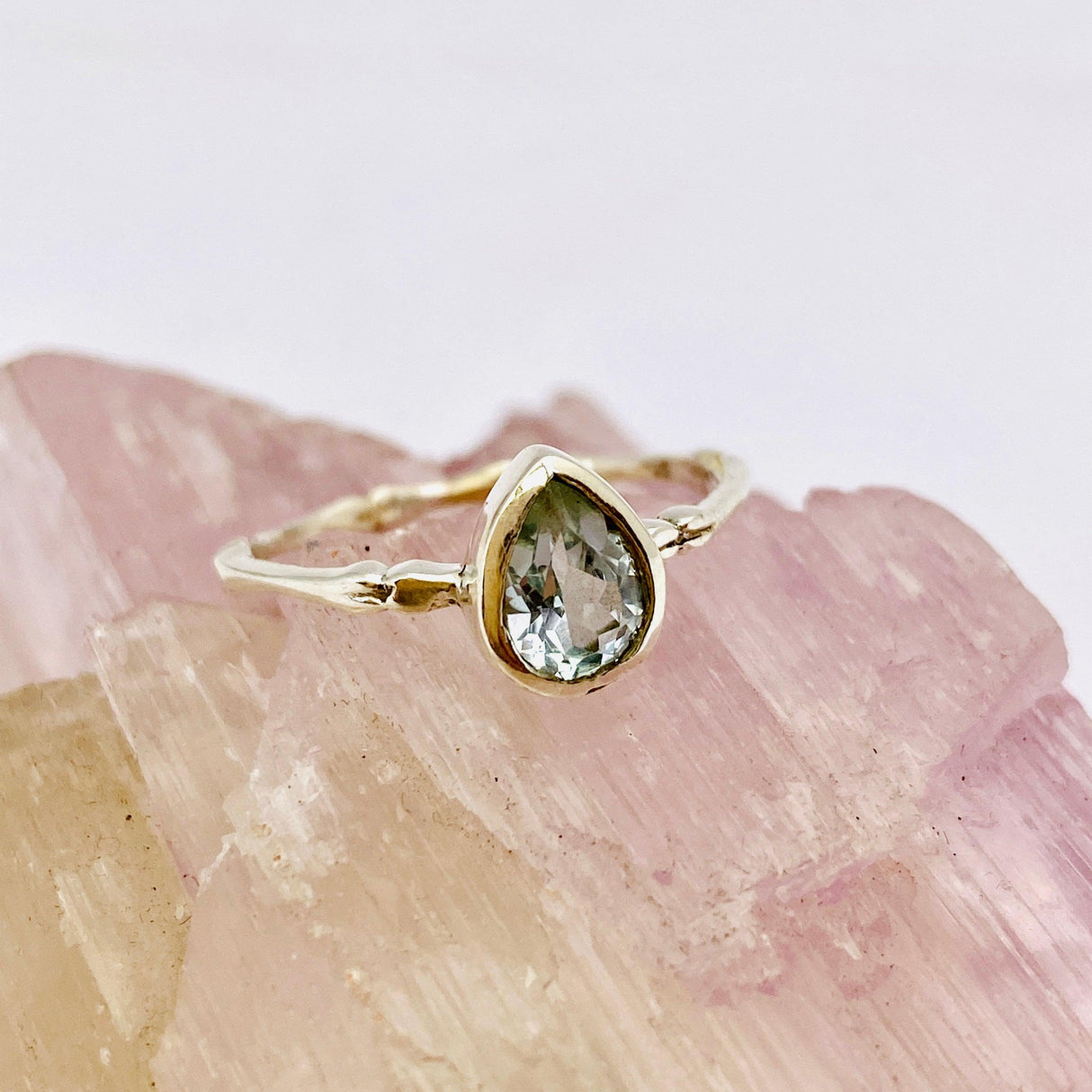 Blue Topaz Teardrop Faceted Fine Band Ring R3691-BT - Nature's Magick