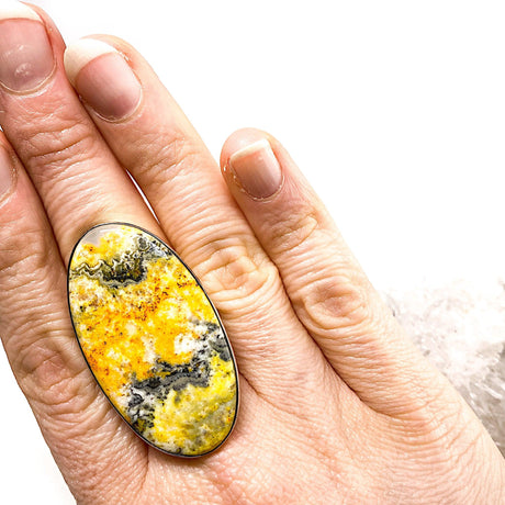 Bumble bee Jasper long oval cabochon ring s. 11 KRGJ1186 - Nature's Magick