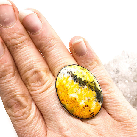 Bumble bee Jasper oval cabochon ring s. 7.5 KRGJ1190 - Nature's Magick