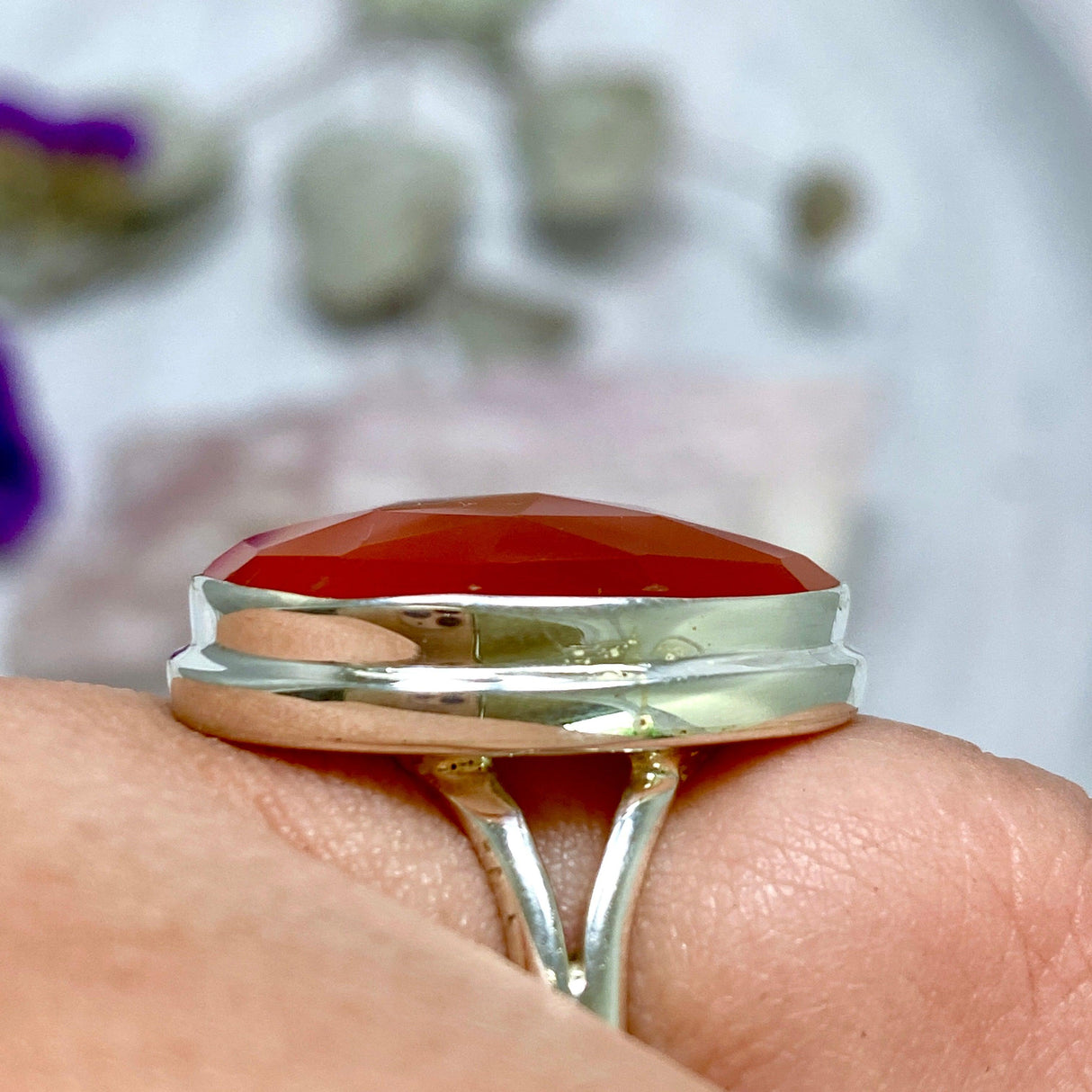 Carnelian oval faceted ring s.10 KRGJ2554 - Nature's Magick