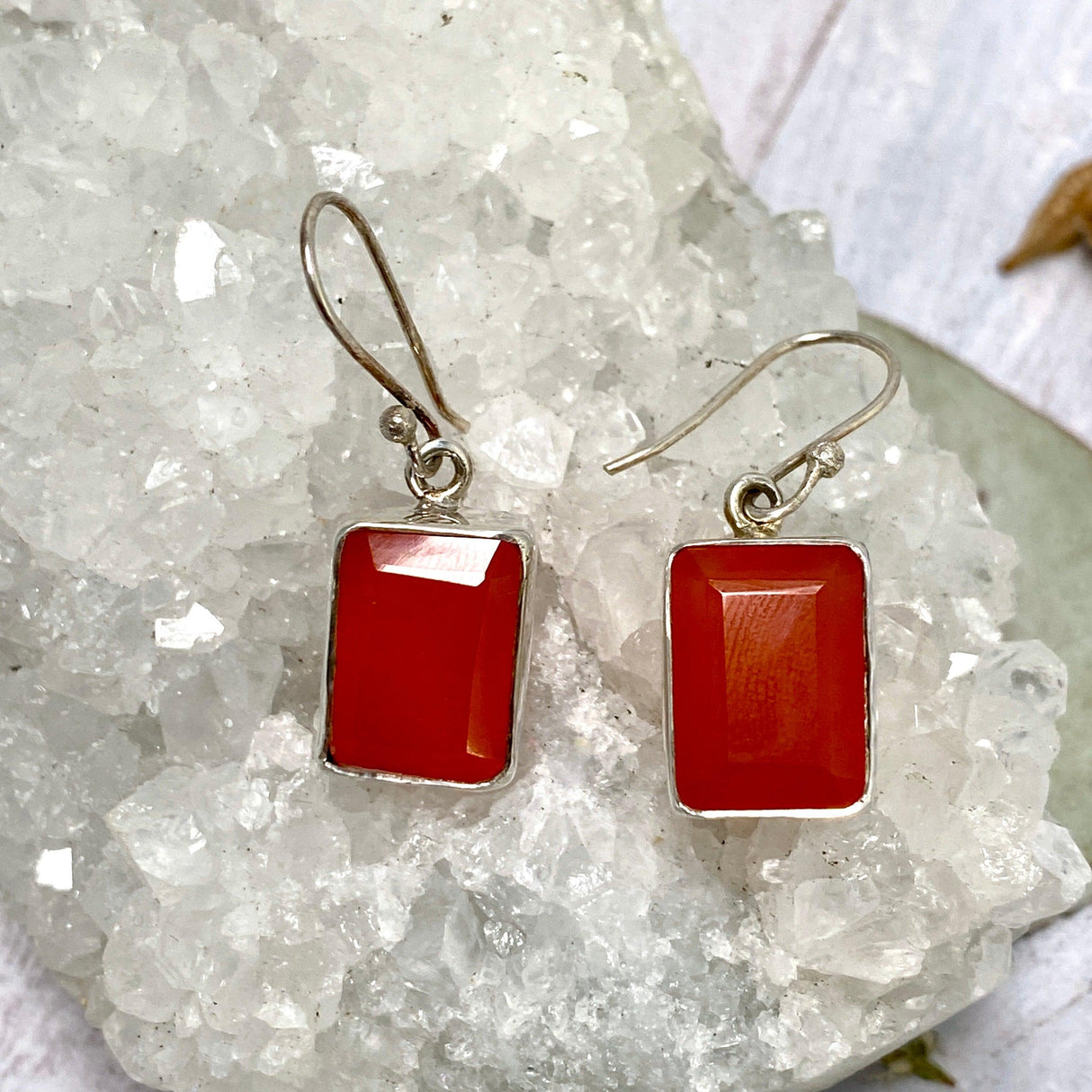 Carnelian rectangular faceted earrings KEGJ804 - Nature's Magick