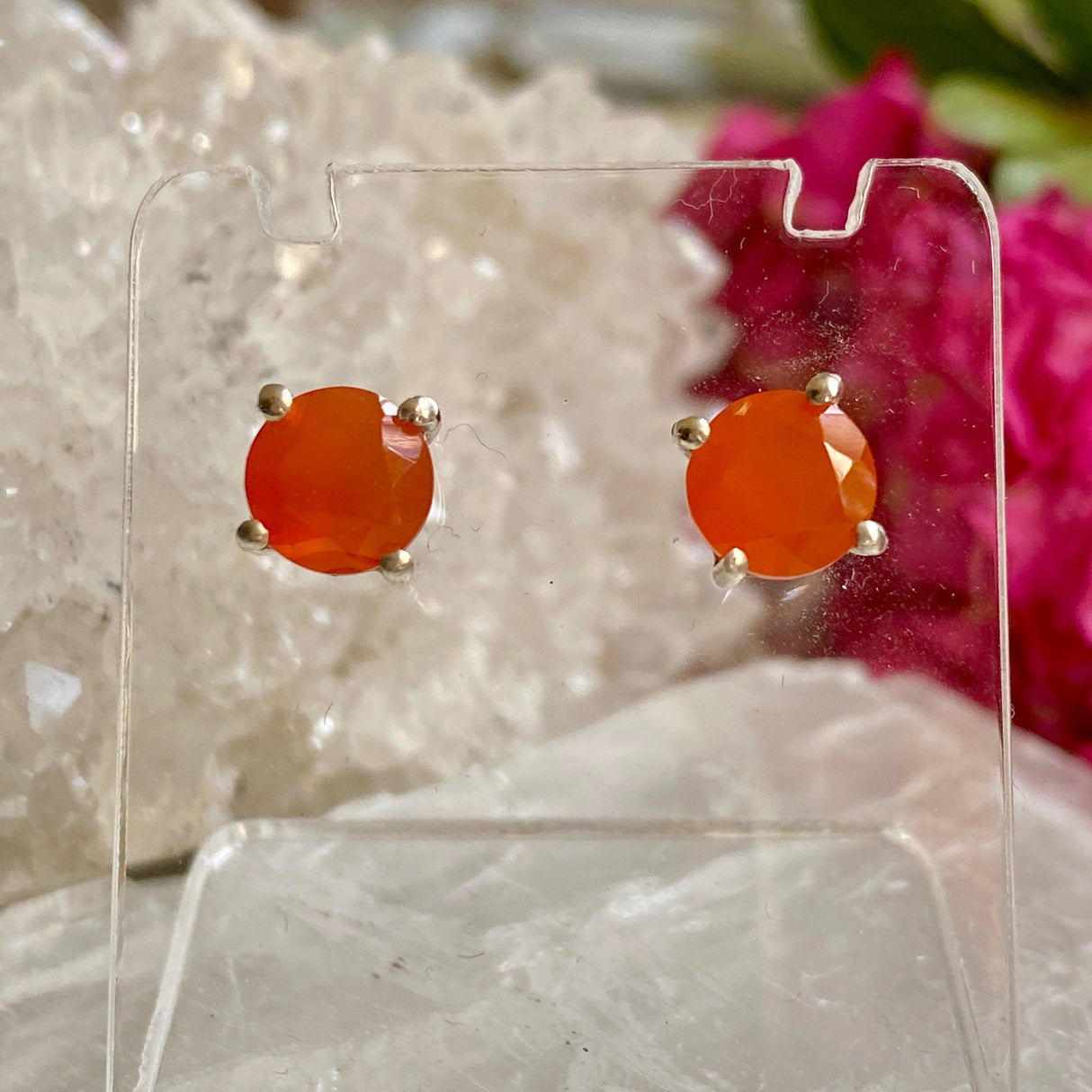 Carnelian round faceted stud earrings KEGJ924 - Nature's Magick