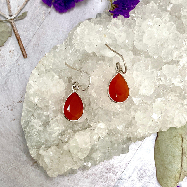 Carnelian teardrop faceted earrings KEGJ326 - Nature's Magick