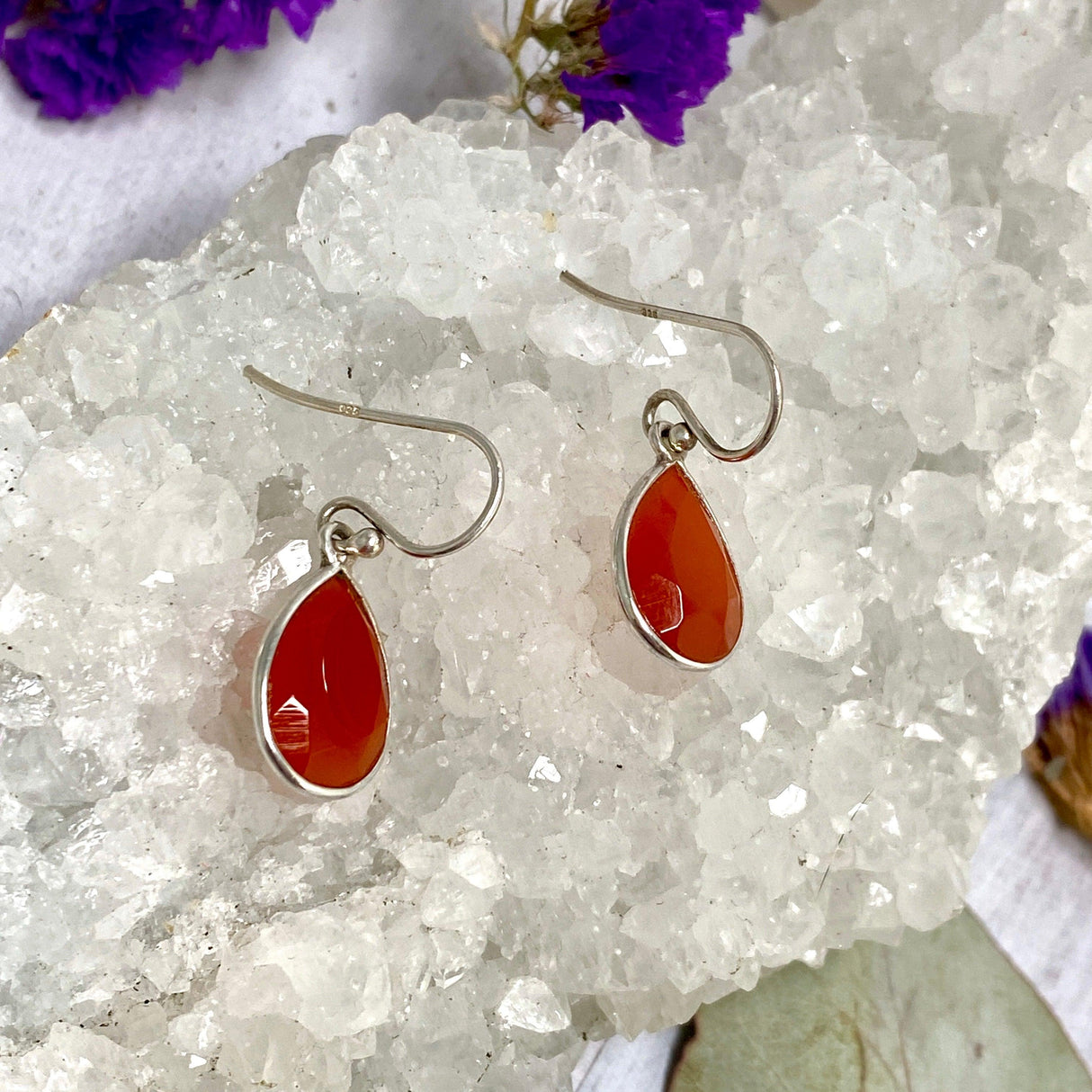 Carnelian teardrop faceted earrings KEGJ326 - Nature's Magick