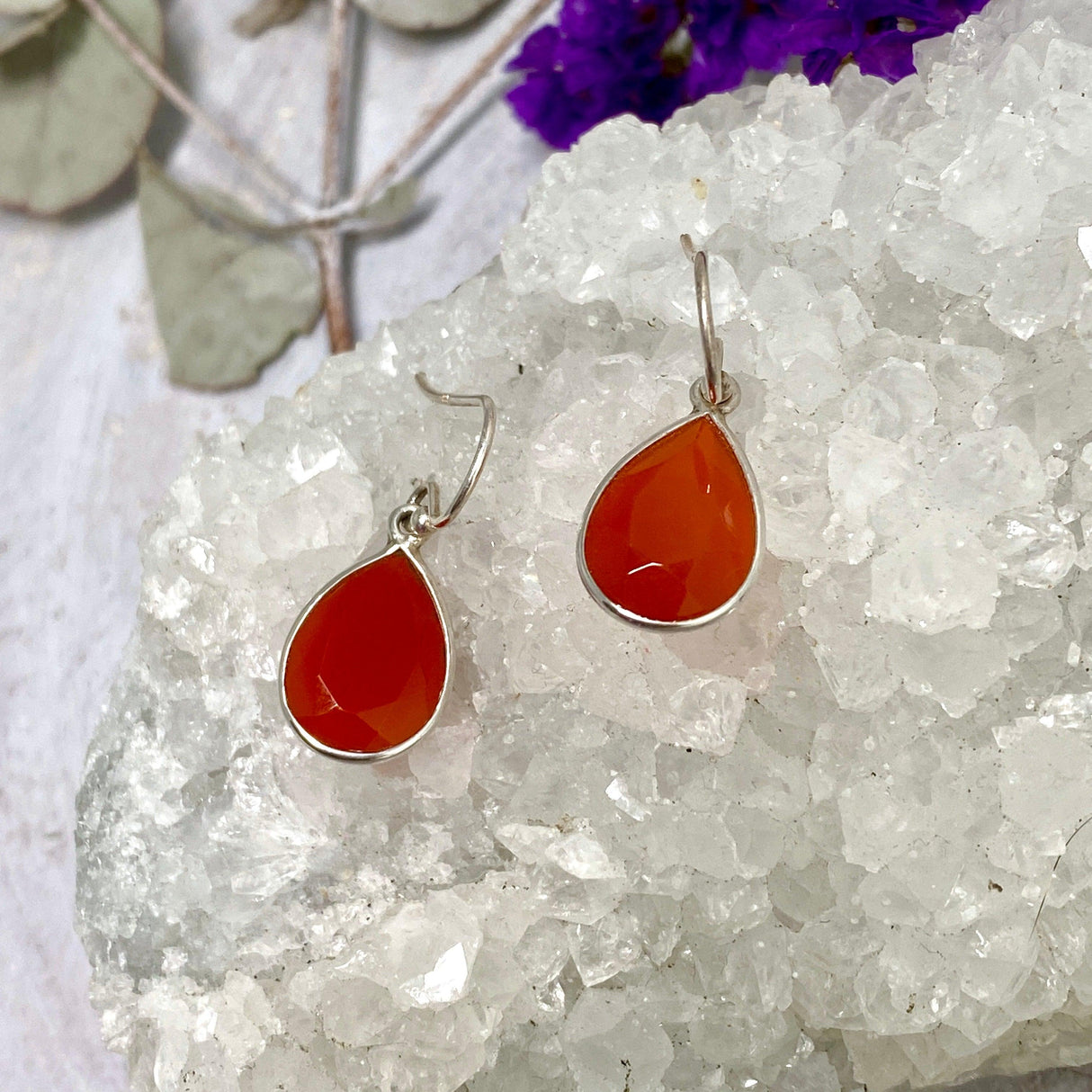 Carnelian teardrop faceted earrings KEGJ326 - Nature's Magick