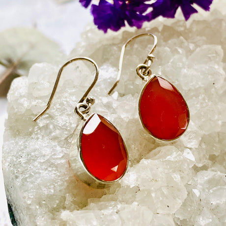 Carnelian teardrop faceted earrings KEGJ803 - Nature's Magick