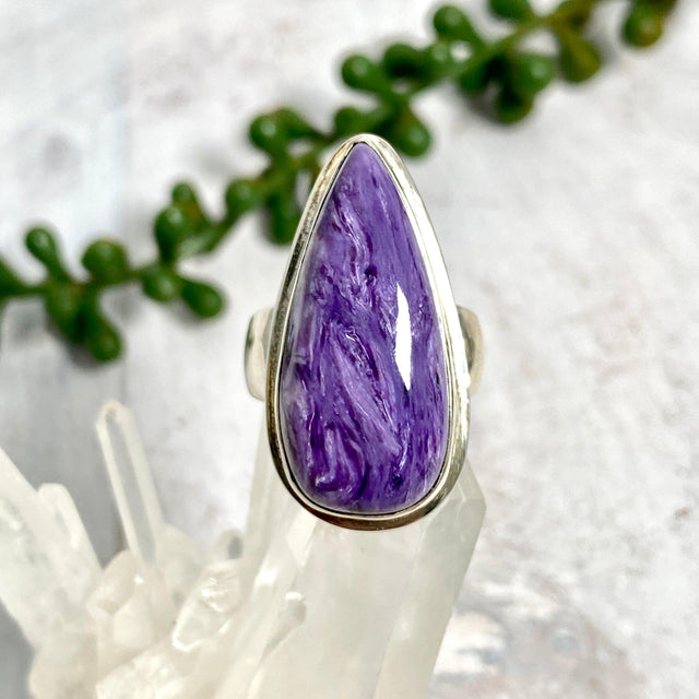 Charoite teardrop ring s.7 KRGJ2077 - Nature's Magick