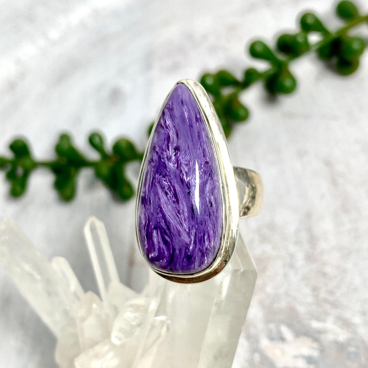 Charoite teardrop ring s.7 KRGJ2077 - Nature's Magick