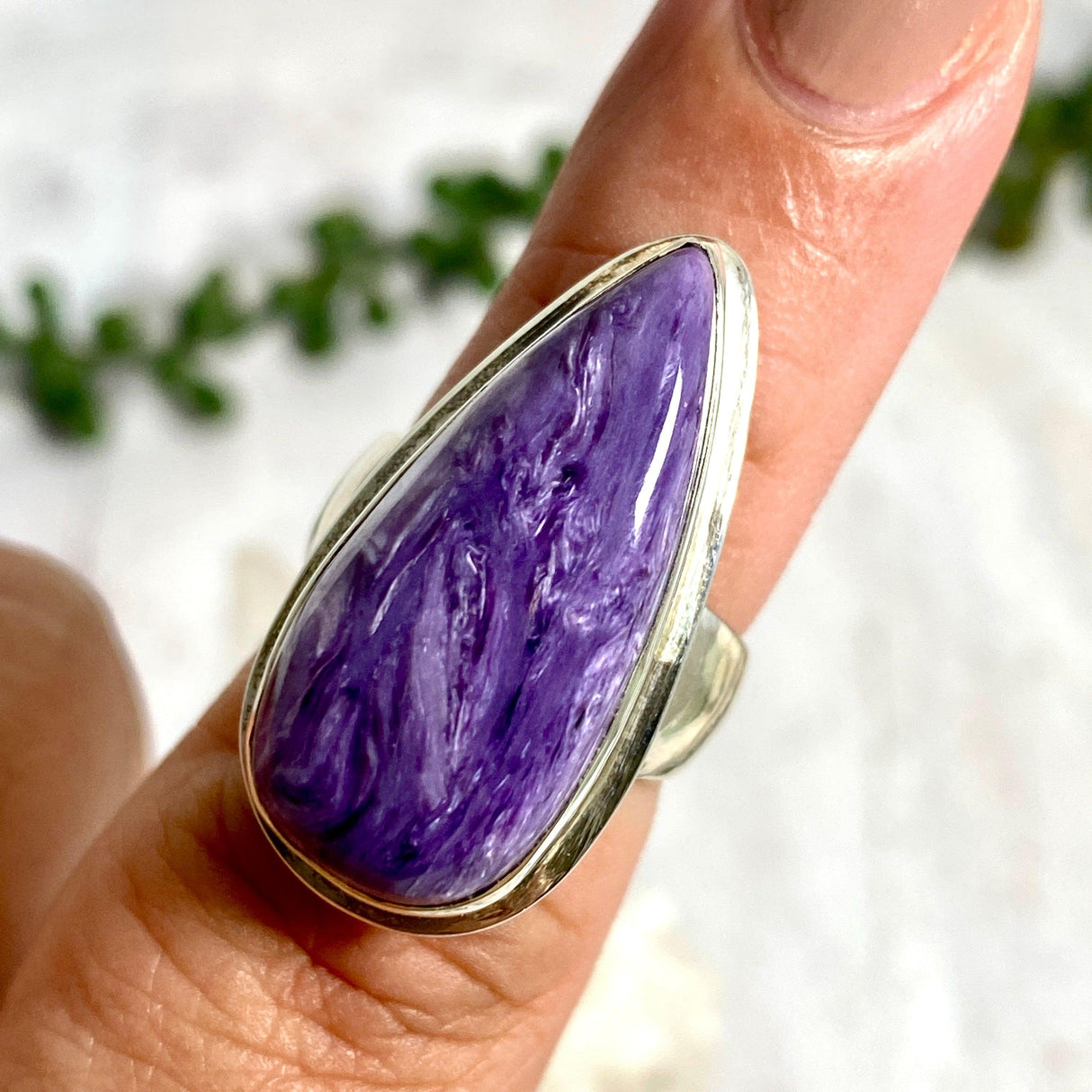 Charoite teardrop ring s.7 KRGJ2077 - Nature's Magick