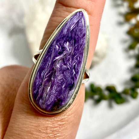 Charoite teardrop ring s.8 KRGJ2078 - Nature's Magick