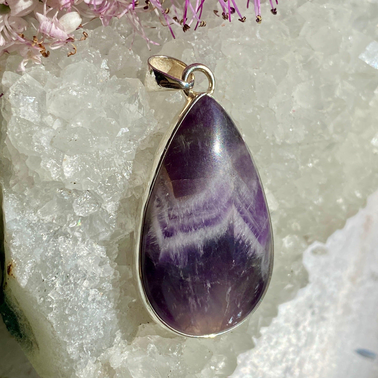 Chevron Amethyst teardrop pendant KPGJ2936 - Nature's Magick