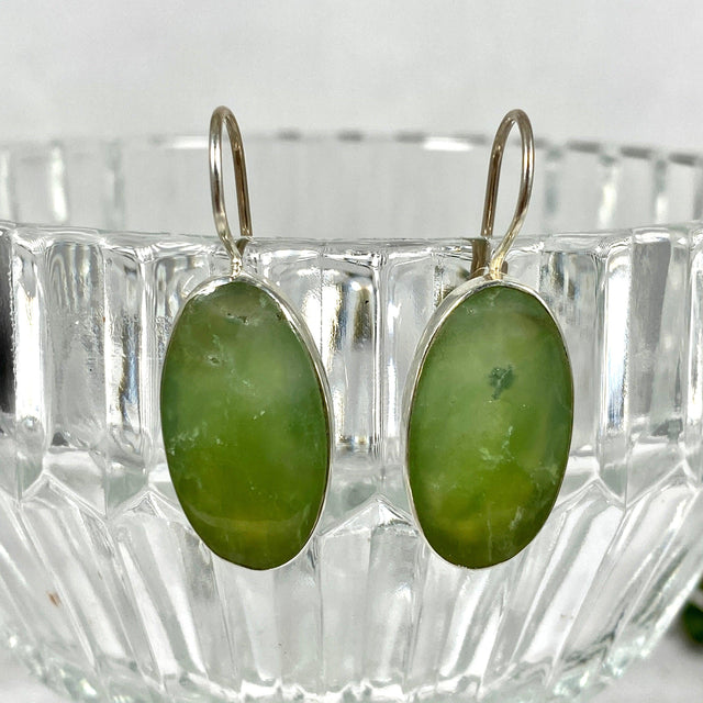 Chrysoprase oval fixed hook earrings KEGJ1267 - Nature's Magick