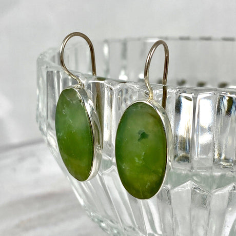 Chrysoprase oval fixed hook earrings KEGJ1267 - Nature's Magick