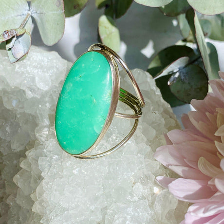 Chrysoprase oval quad band ring s.10 KRGJ1629 - Nature's Magick