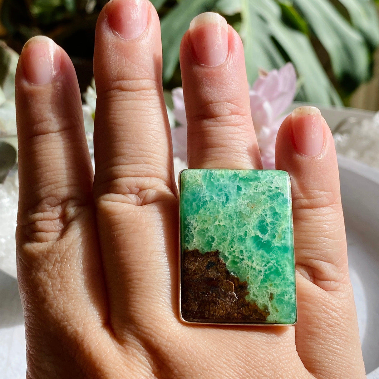 Chrysoprase rectangle ring s.10.5 KRGJ673 - Nature's Magick