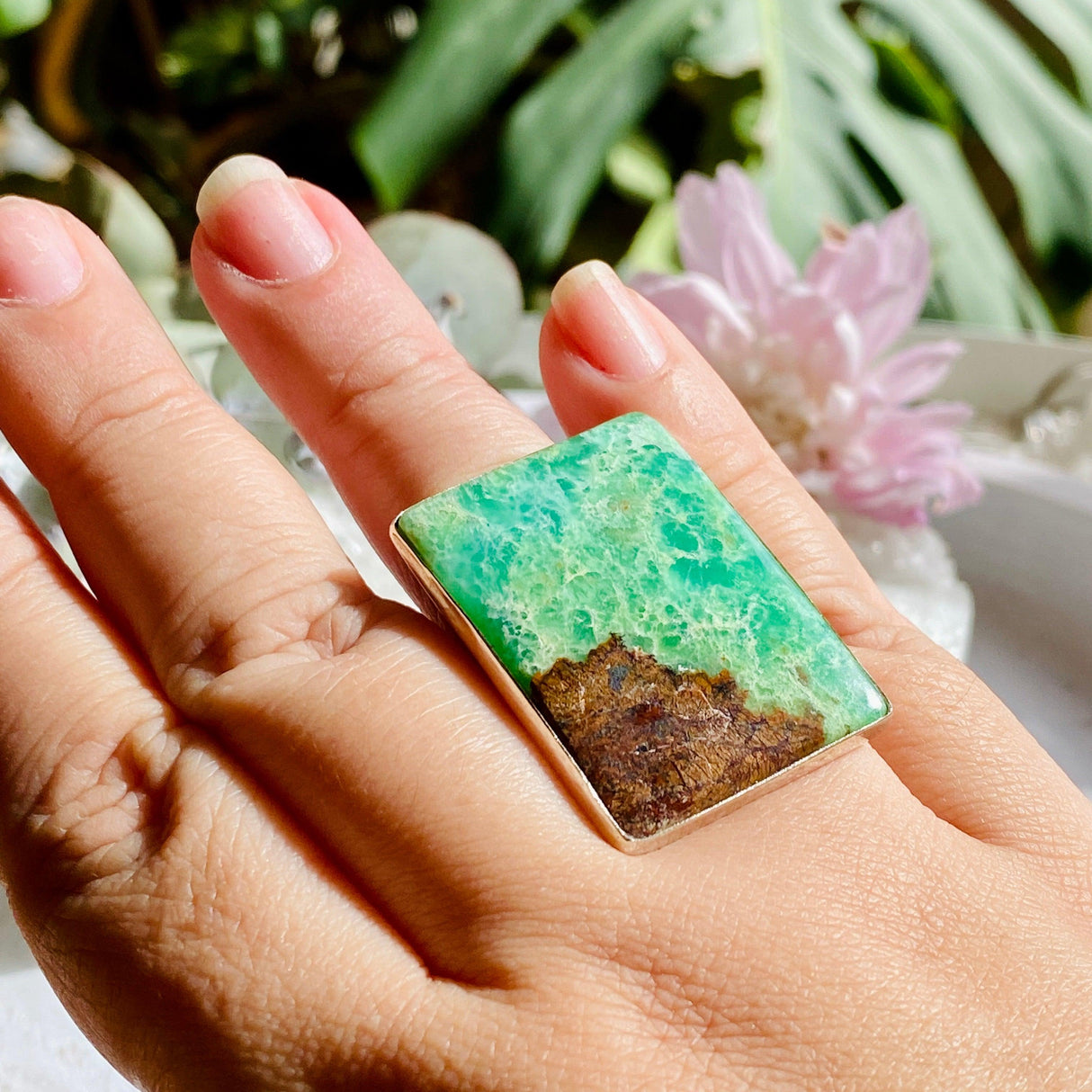 Chrysoprase rectangle ring s.10.5 KRGJ673 - Nature's Magick