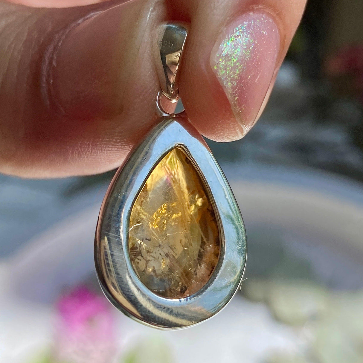 Citrine teardrop cabochon pendant KPGJ3006 - Nature's Magick