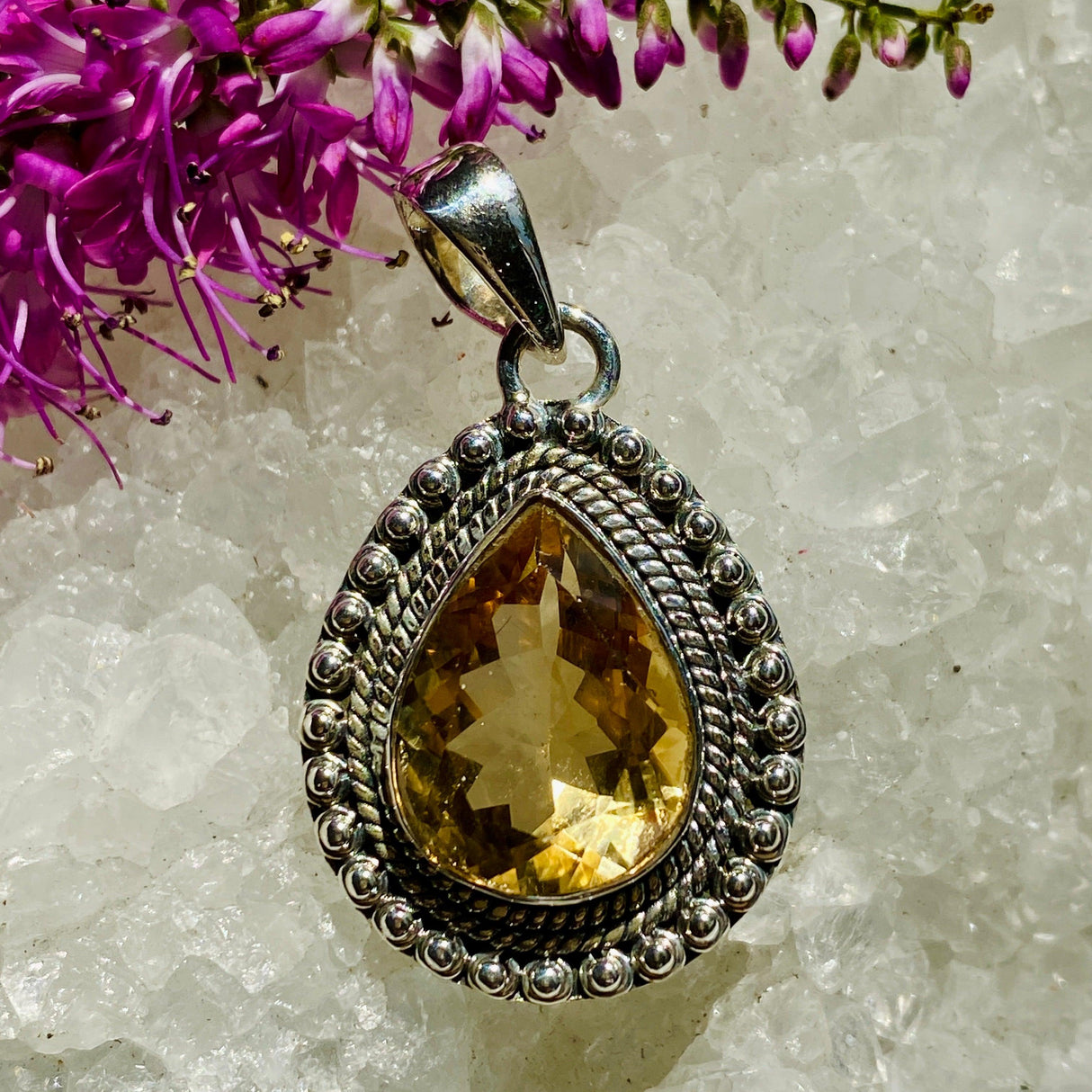 Citrine teardrop faceted detailed setting pendant KPGJ3007 - Nature's Magick