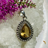 Citrine teardrop faceted detailed setting pendant KPGJ3007 - Nature's Magick