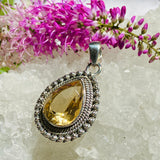 Citrine teardrop faceted detailed setting pendant KPGJ3007 - Nature's Magick