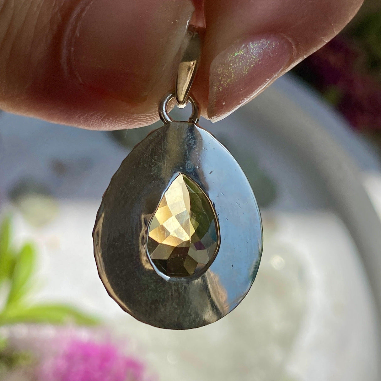 Citrine teardrop faceted detailed setting pendant KPGJ3007 - Nature's Magick