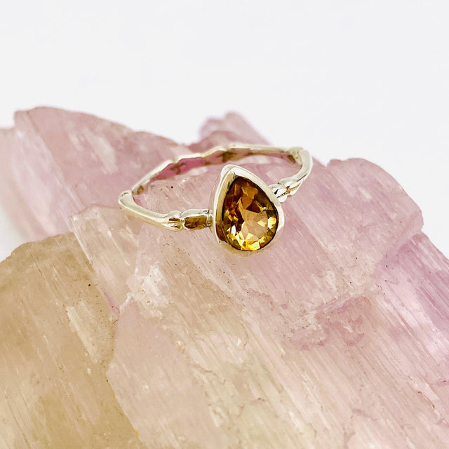 Citrine Teardrop Faceted Fine Band Ring R3691-CT - Nature's Magick