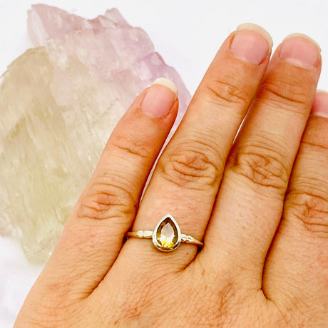 Citrine Teardrop Faceted Fine Band Ring R3691-CT - Nature's Magick