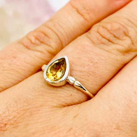 Citrine Teardrop Faceted Fine Band Ring R3691-CT - Nature's Magick