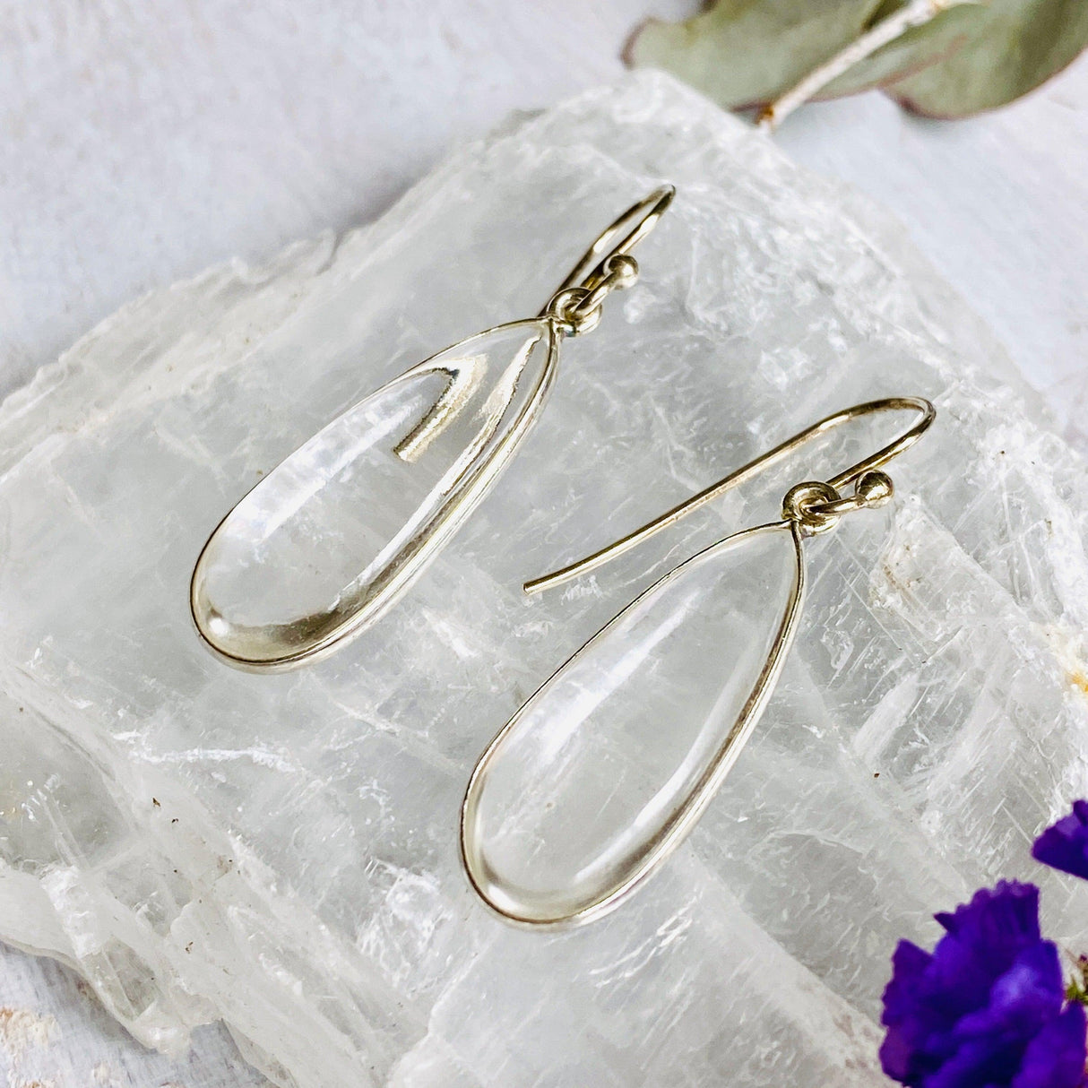 Clear Quartz cabochon teardrop earrings E2456 KEGJ956 - Nature's Magick