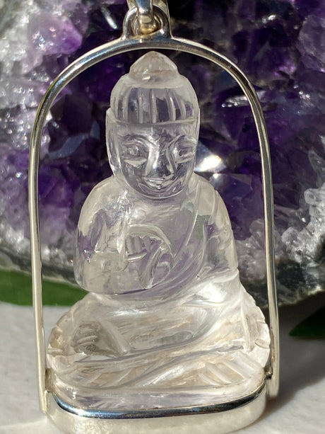 Clear Quartz Crystal Buddha pendant PPGJ87 - Nature's Magick