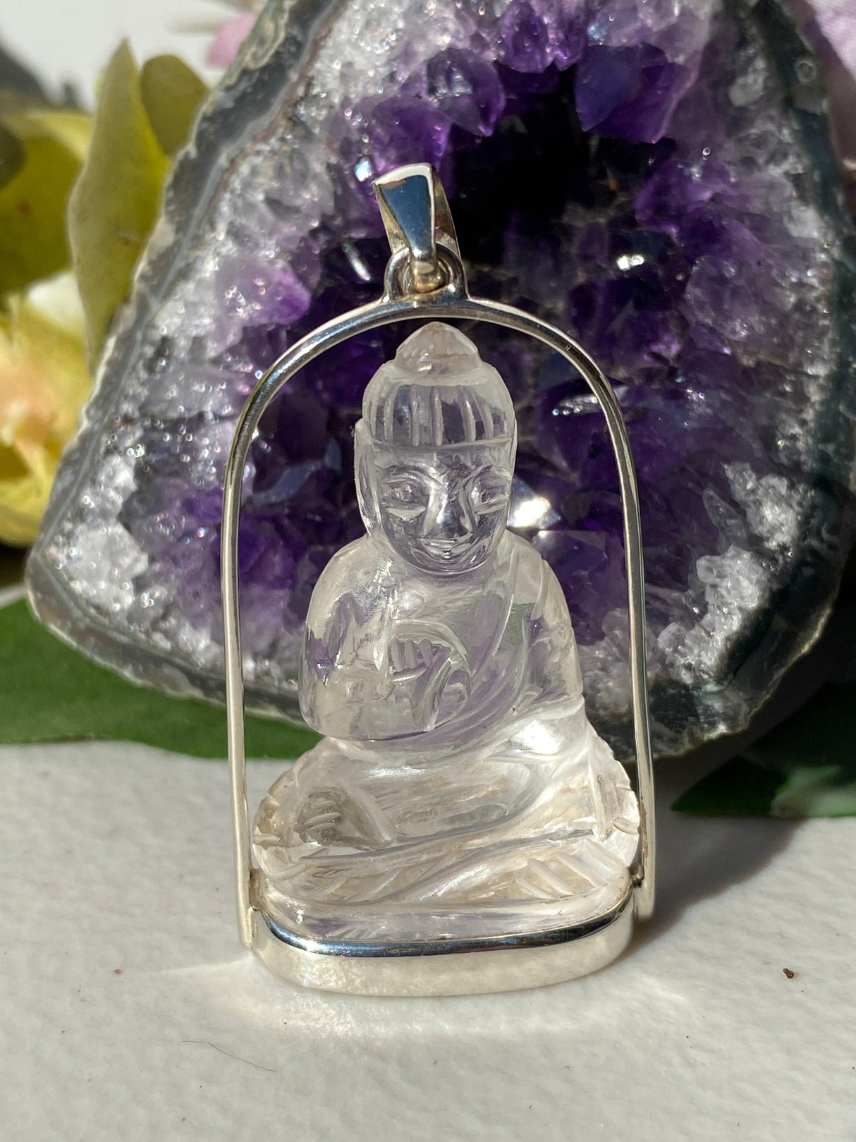 Clear Quartz Crystal Buddha pendant PPGJ87 - Nature's Magick