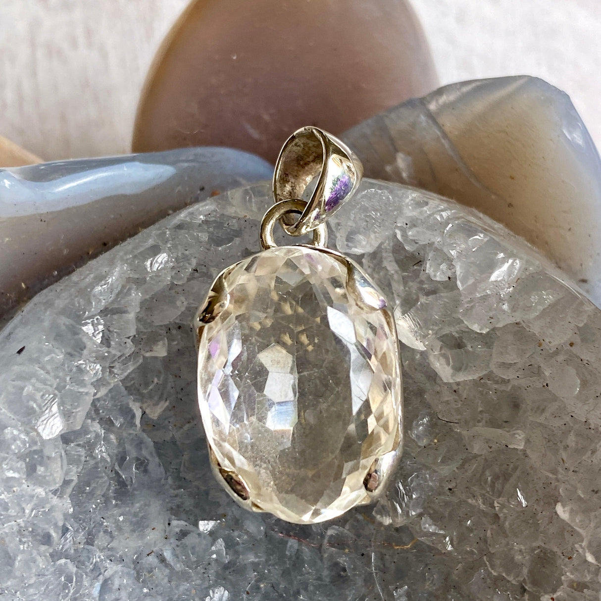 Clear Quartz oval faceted pendant KPGJ2688 - Nature's Magick