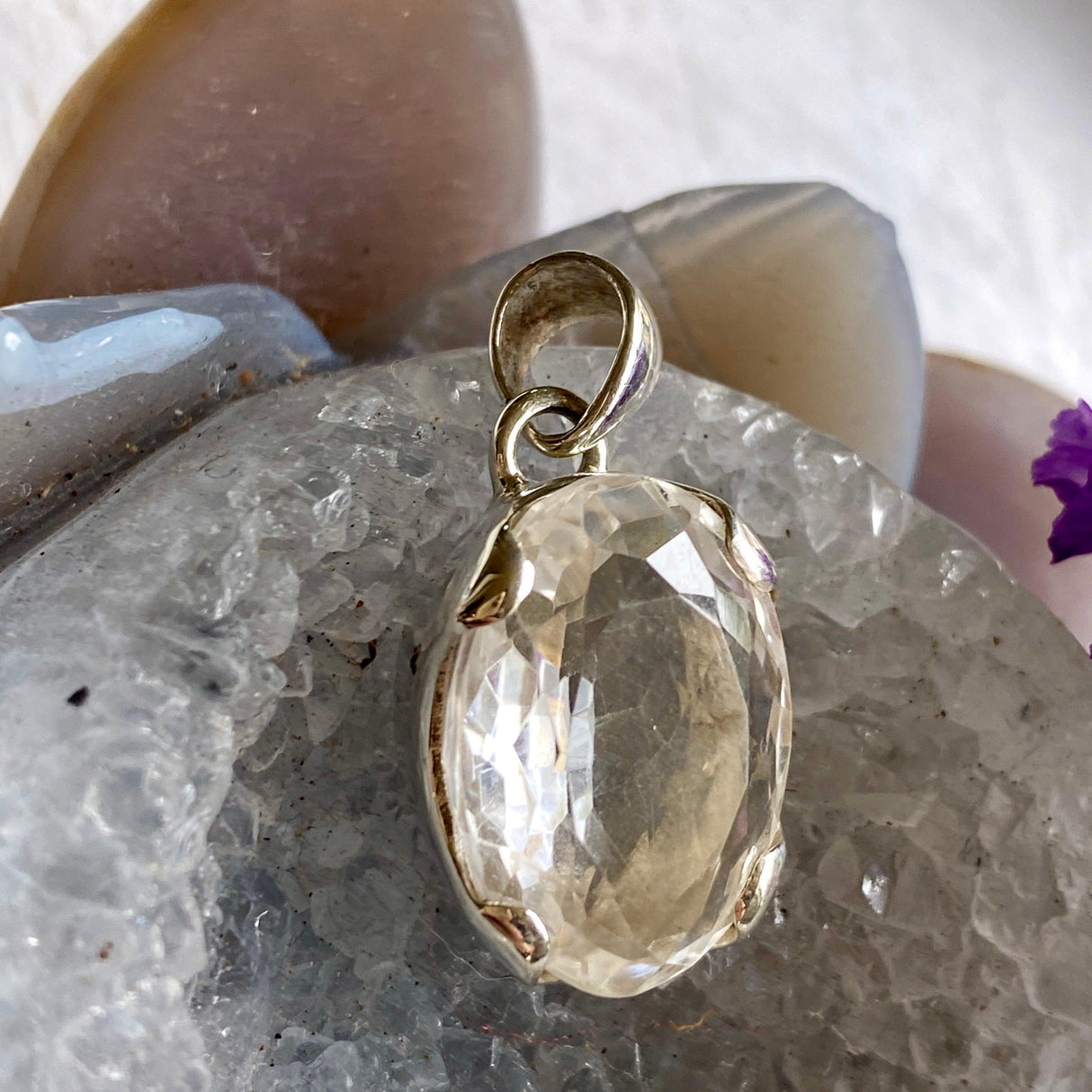 Clear Quartz oval faceted pendant KPGJ2688 - Nature's Magick