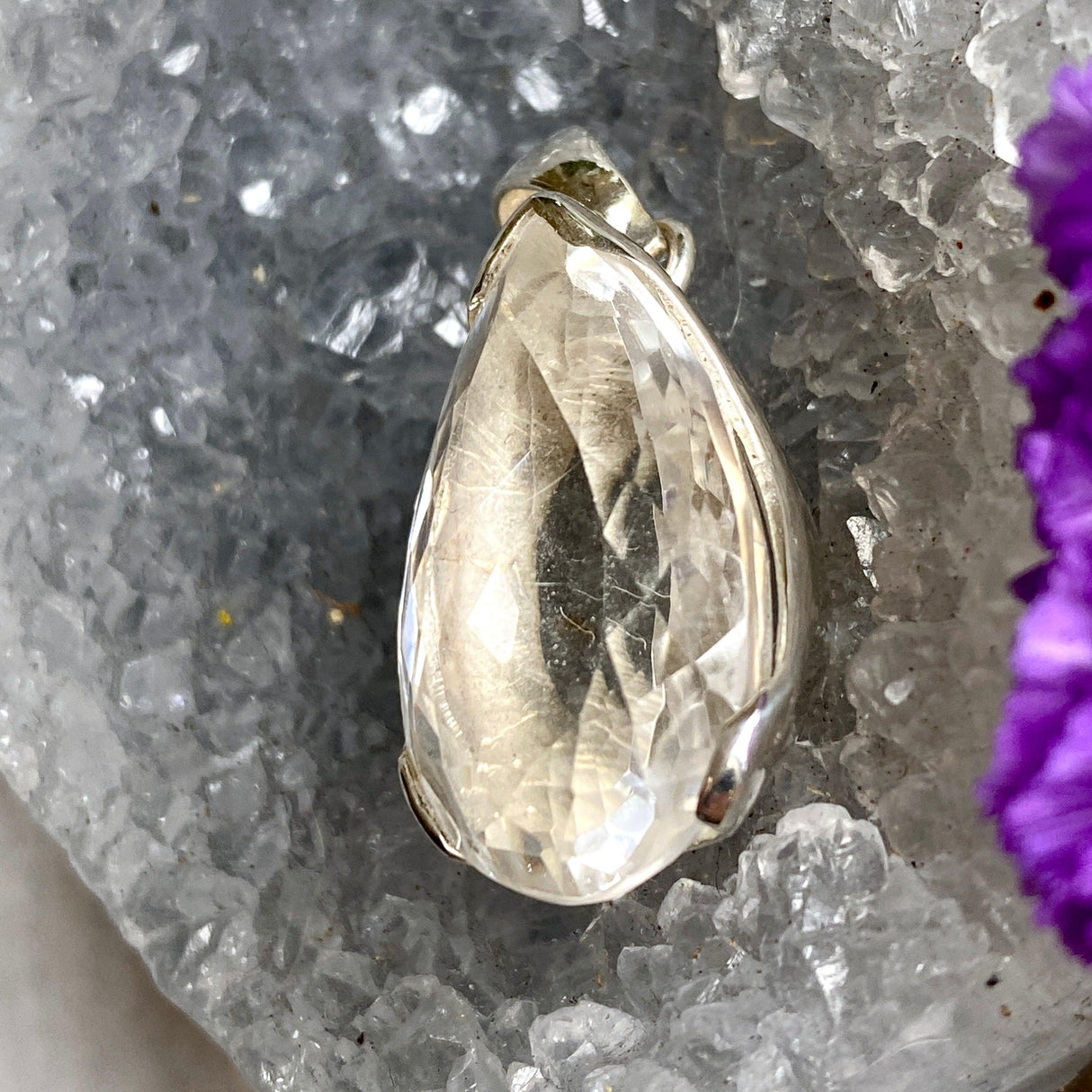 Clear Quartz teardrop faceted pendant KPGJ2692 - Nature's Magick