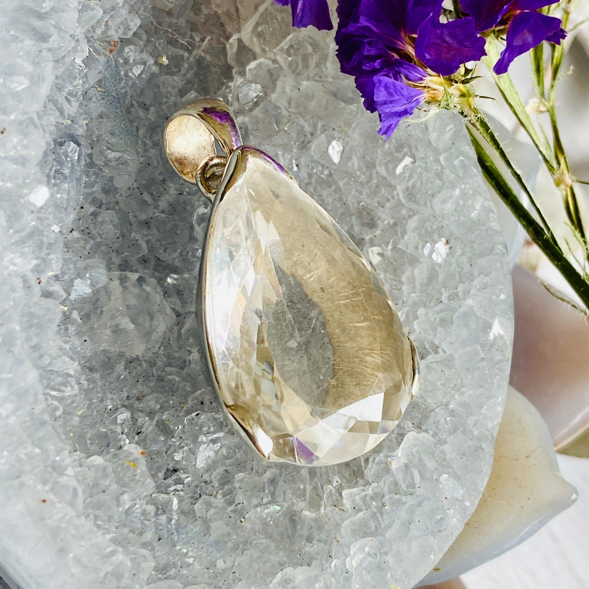 Clear Quartz teardrop faceted pendant KPGJ2693 - Nature's Magick