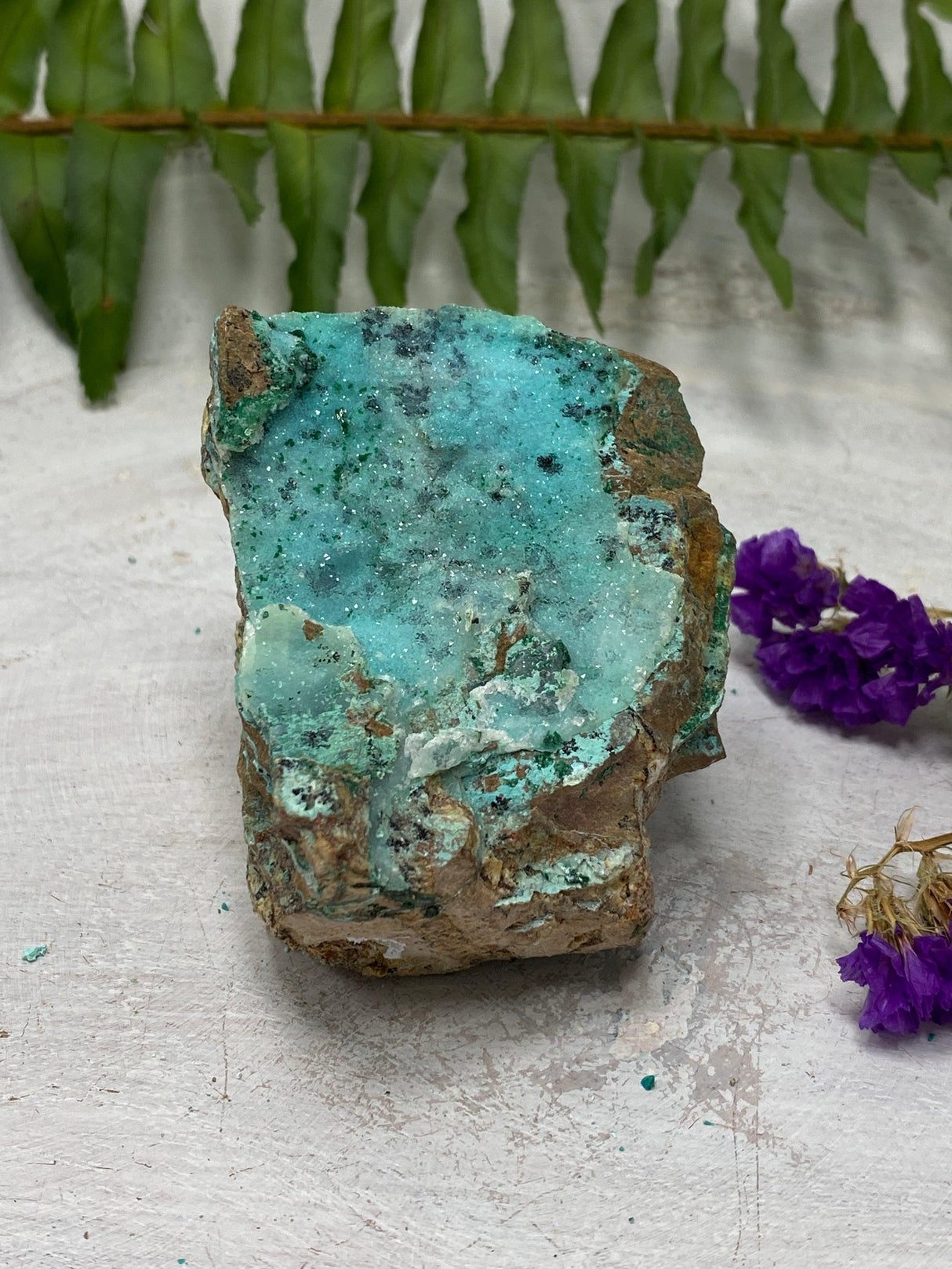 Drusi Coated Chrysocolla, Malachite & Dolomite CR3268 - Nature's Magick