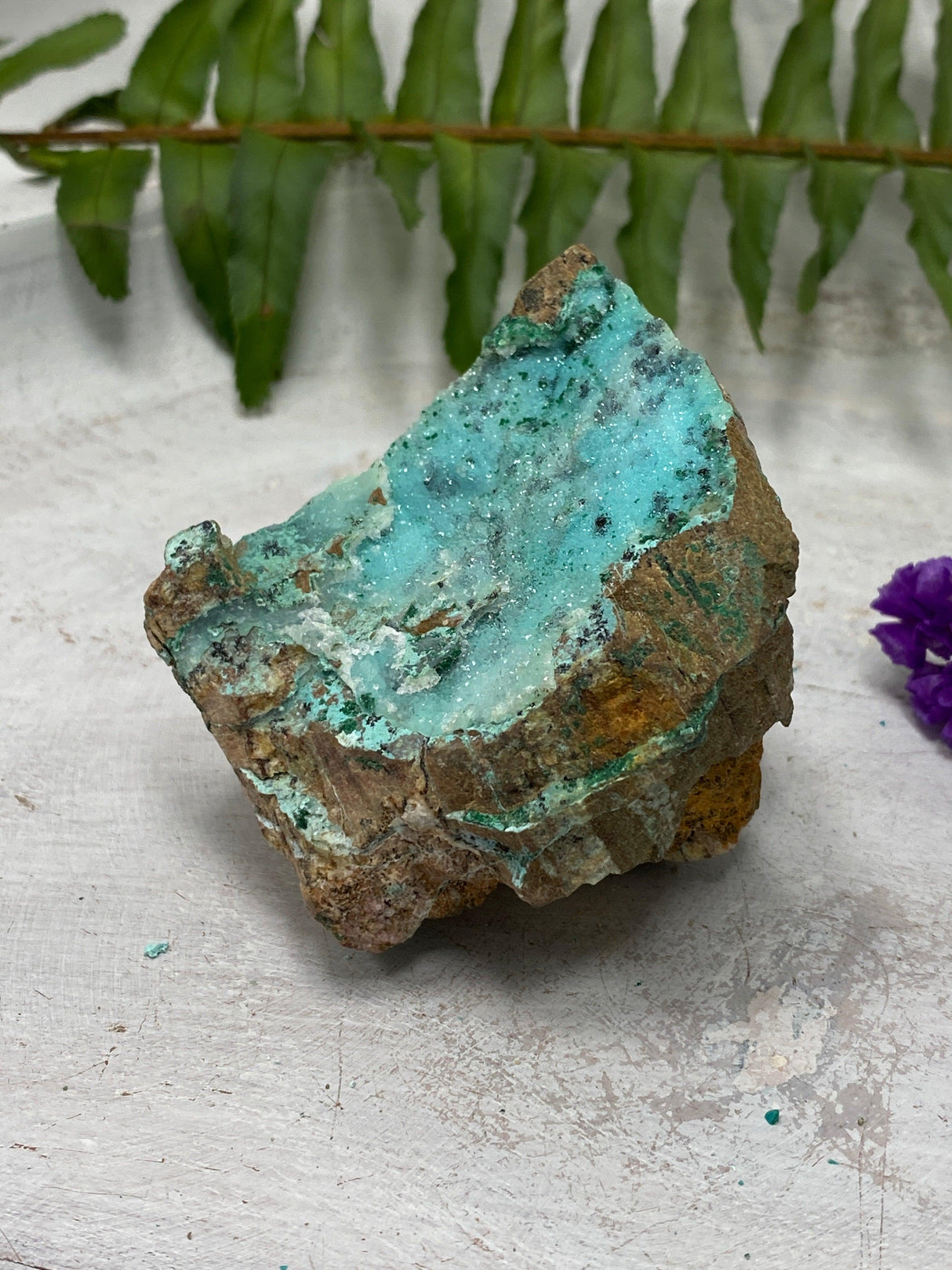 Drusi Coated Chrysocolla, Malachite & Dolomite CR3268 - Nature's Magick