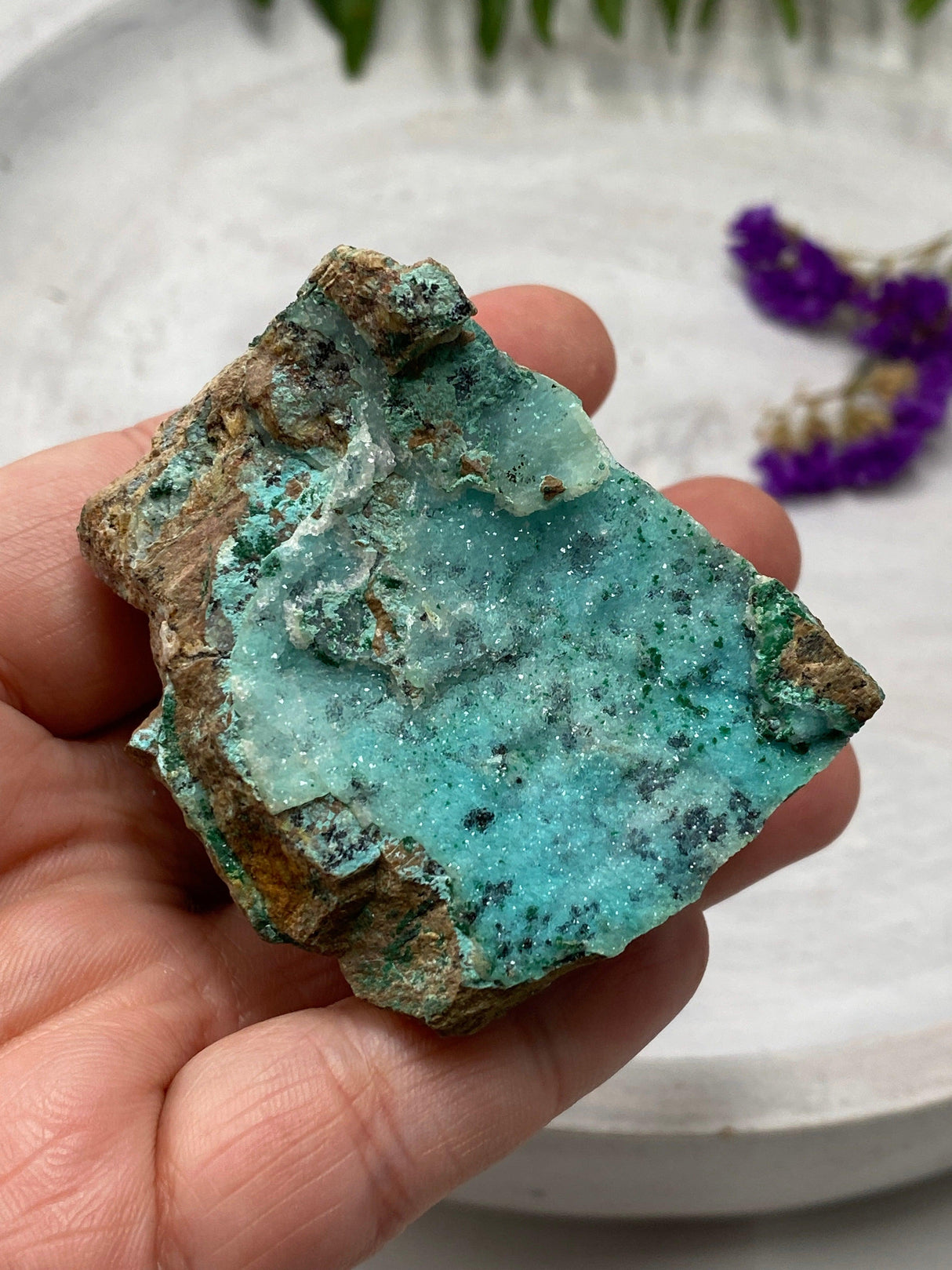 Drusi Coated Chrysocolla, Malachite & Dolomite CR3268 - Nature's Magick