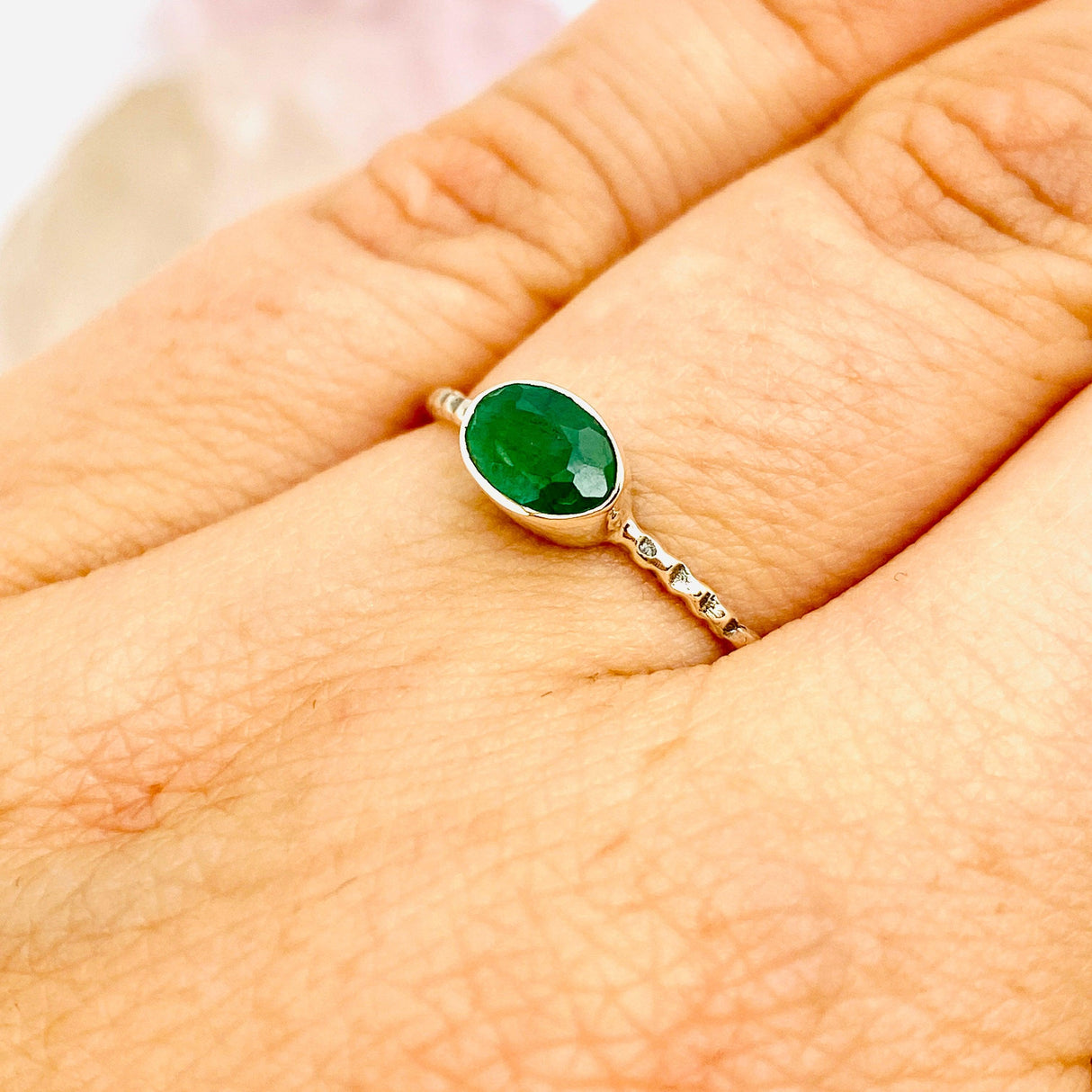 Emerald Oval Faceted Fine Band Ring R3750-EM - Nature's Magick