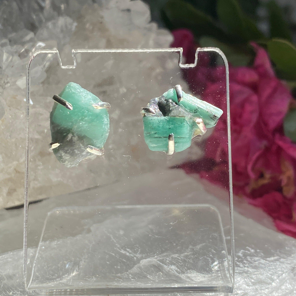 Emerald raw stud earrings KEGJ1185 - Nature's Magick
