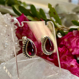 Garnet decorative cabochon teardrop stud earrings KEGJ1192 - Nature's Magick