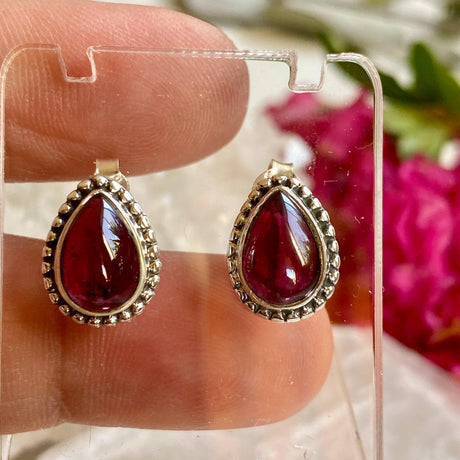 Garnet decorative cabochon teardrop stud earrings KEGJ1192 - Nature's Magick