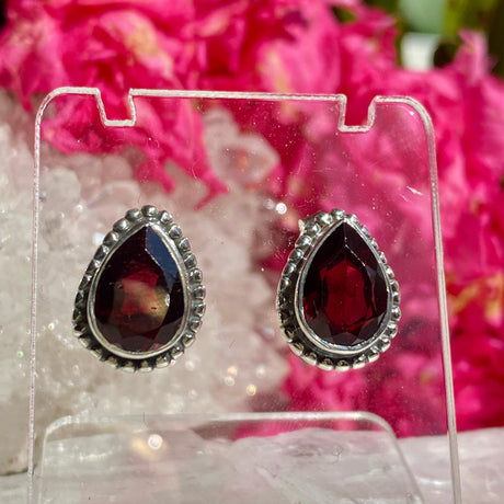 Garnet decorative faceted teardrop stud earrings KEGJ1066 - Nature's Magick